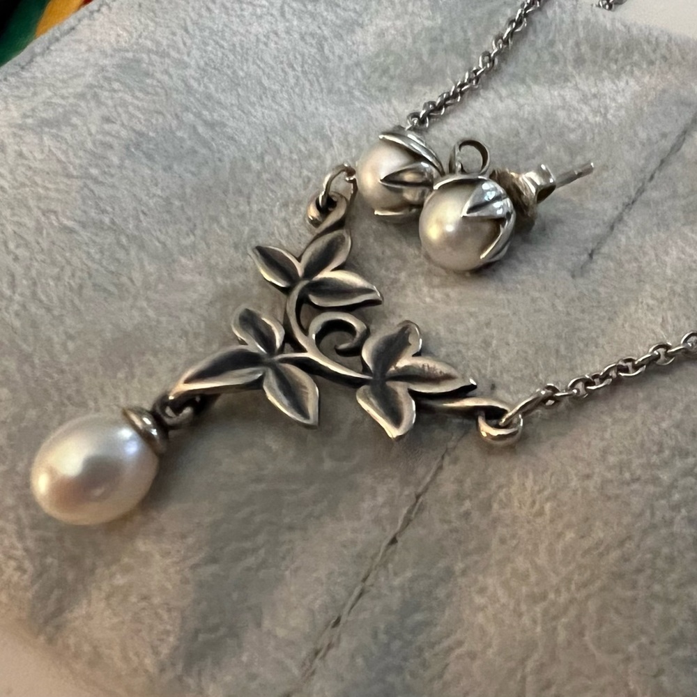 James Avery retired Pearl and Sterling necklace and earrings.